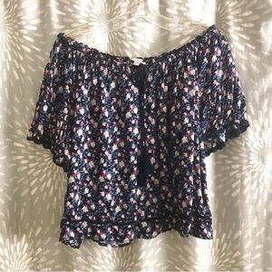 American Eagle Off Shoulder Blue Floral Blouse